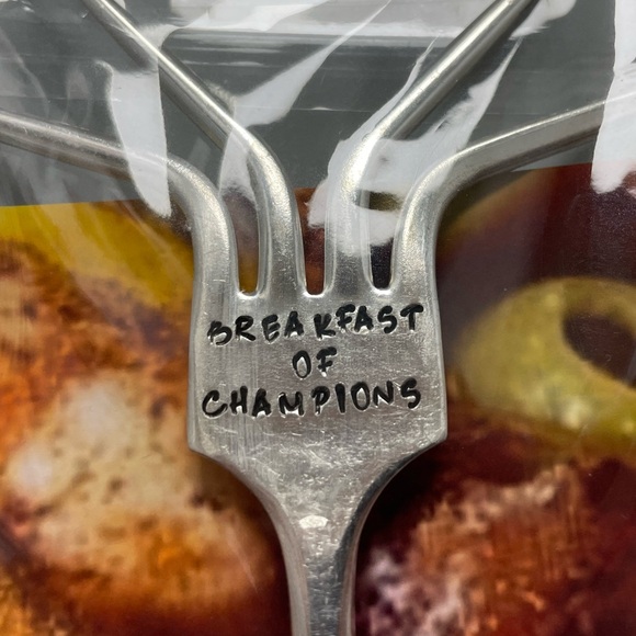 Set of 2 Bloody Mary garnish stir forks breakfast of champs Hand crafted/stamped - Picture 6 of 8